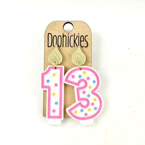 Traditional Multi-Color Birthday Candle Acrylic Dangle Earrings