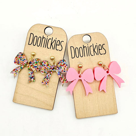 Acrylic Birthday Bow Dangle Earrings (2 Options)