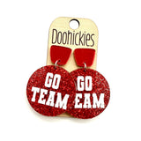 Go Team Glitter Piggyback Dangles - Custom Spirit Football Earrings - 9 Color Options
