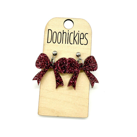 Glitter School Spirit Bow Dangle Earrings - Sports Earrings - 9 Color Options