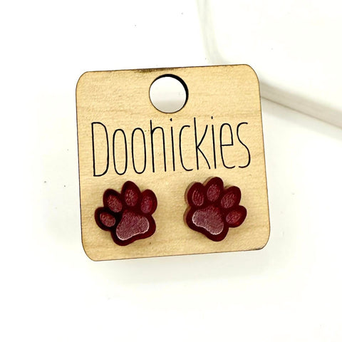 13mm School Spirit Mirror Paw Studs - Custom Spirit Earrings - 10 Color Options