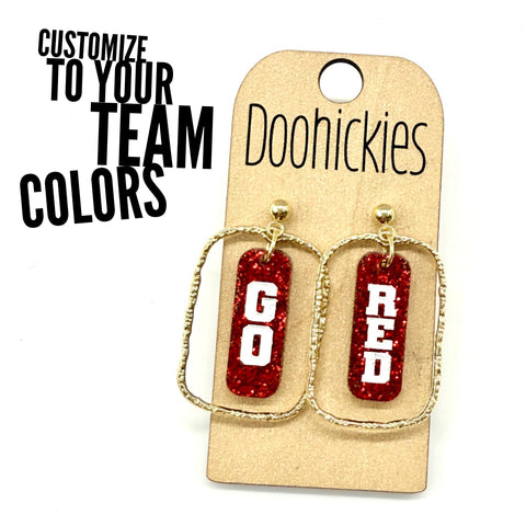 Rally Glitter Color Bar Dangle Earrings | Custom School Spirit Earrings | Team Color Acrylic Earrings