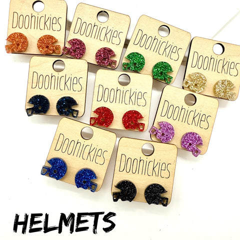 15mm School Spirit Glitter Football Helmet Studs - Custom Spirit Earrings - Nine Color Options