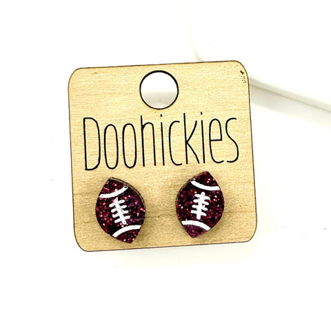 School Spirit Glitter Football Studs - Custom Spirit Earrings - 9 Color Options