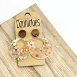 Fall Coral Floral Double O Acrylic Dangles Earrings