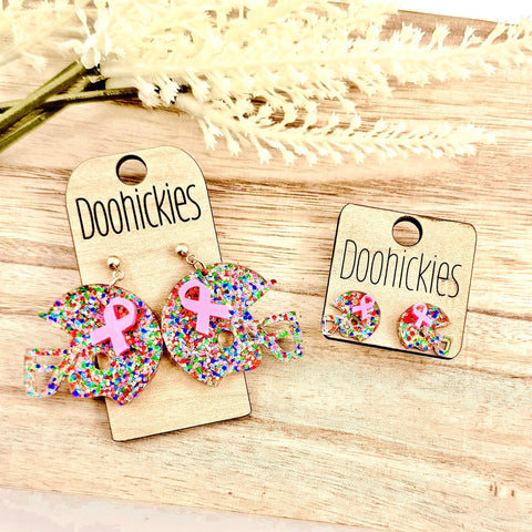 Pink Out Daisy Glitter Ribbon Football Helmet Earring Collection - Breast Cancer Awareness Earrings