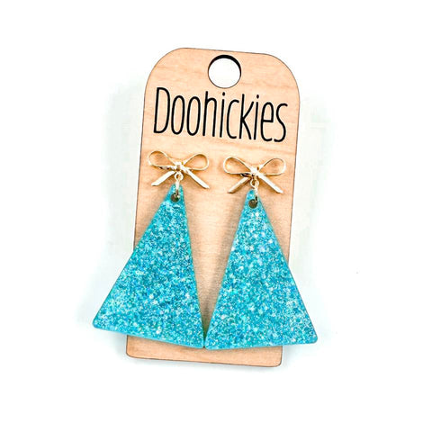 Teal Razzle Dazzle Triangle Tree Earrings - Christmas Acrylic Earrings