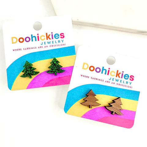 Country Christmas Swoopy Tree Stud Earrings