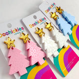 Monotone Pastel Leopard Christmas Tree Earrings