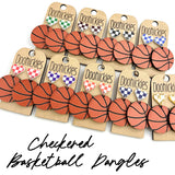 Checkered I Heart Basketball Dangles Sports Earrings
