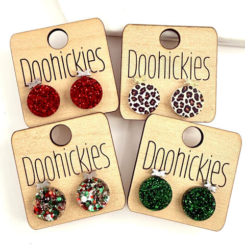 Glitter Christmas Ornament Stud Earrings