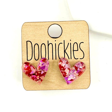Chunky Glitter Swoopy Heart Studs Collection - Valentines Earrings