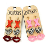 Kissy Trifecta Acrylic Valentines Earrings