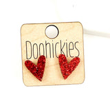 The Ruby Romance Red Glitter Heart Stud Earring Collection - 2 Size Options
