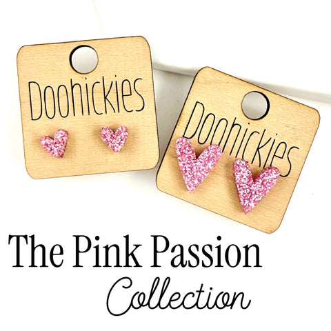 The Pink Passion Glitter Heart Stud Earring Collection - 2 Size Options