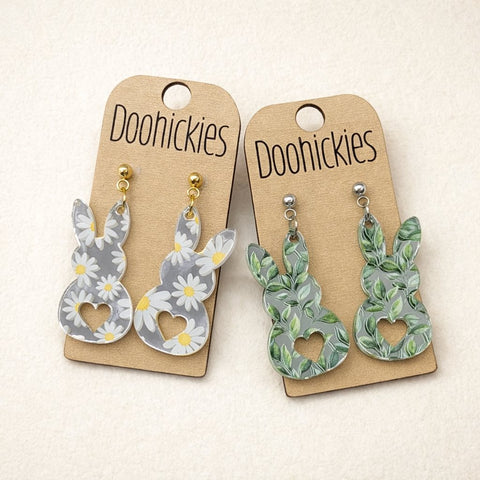 Heart Bunny Tail Dangles - Acrylic Easter Earrings