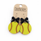 Custom Bow Softball Dangle Earrings - Spirit Sports Earrings