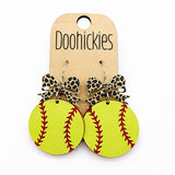 Leopard Bow Baseball and Softball Dangle Earrings - Spirit Sports Earrings