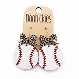 Leopard Bow Baseball and Softball Dangle Earrings - Spirit Sports Earrings