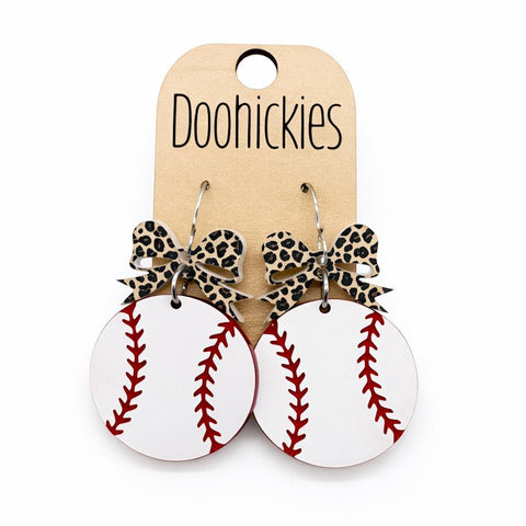 Leopard Bow Baseball and Softball Dangle Earrings - Spirit Sports Earrings