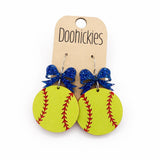 Custom Bow Softball Dangle Earrings - Spirit Sports Earrings