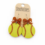 Custom Bow Softball Dangle Earrings - Spirit Sports Earrings