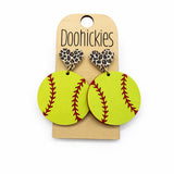 Leopard Heart Baseball and Softball Dangle Earrings - Spirit Sports Earrings