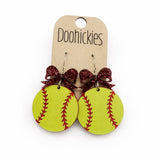 Custom Bow Softball Dangle Earrings - Spirit Sports Earrings