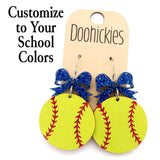 Custom Bow Softball Dangle Earrings - Spirit Sports Earrings