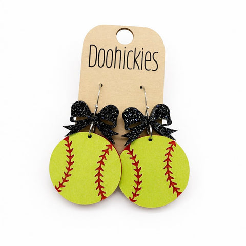 Custom Bow Softball Dangle Earrings - Spirit Sports Earrings