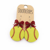 Custom Bow Softball Dangle Earrings - Spirit Sports Earrings
