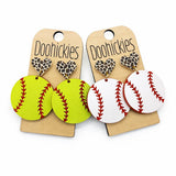 Leopard Heart Baseball and Softball Dangle Earrings - Spirit Sports Earrings