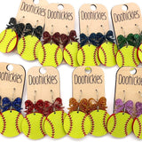 Custom Bow Softball Dangle Earrings - Spirit Sports Earrings