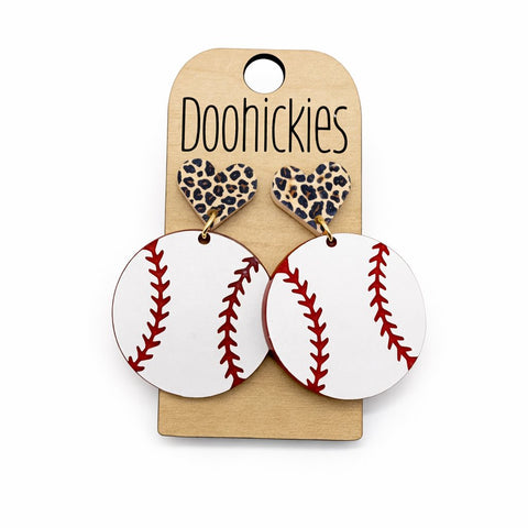 Leopard Heart Baseball and Softball Dangle Earrings - Spirit Sports Earrings