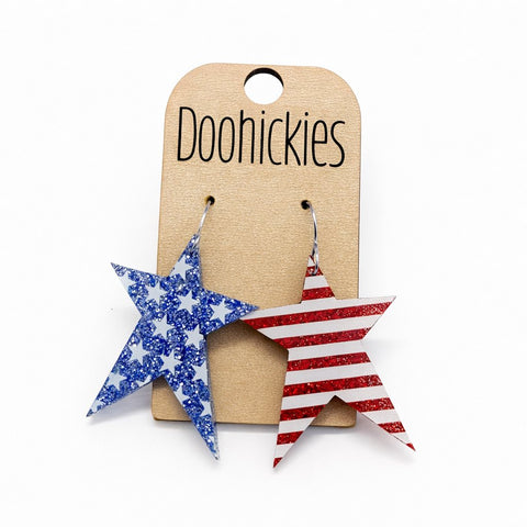 Stars and Stripes Prim Star Dangles - Patriotic Earrings