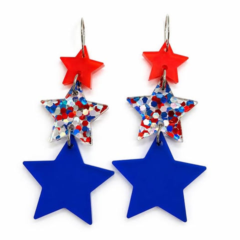 All-American Star Waterfall Patriotic Acrylic Earrings