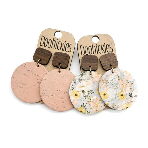 The Peachy Meadow Collection: Walnut and Cork Piggyback Corkies - Cork Earrings