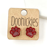 13mm School Spirit Glitter Paw Studs - Custom Spirit Earrings - 9 Color Options