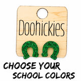 Lucky Horseshoe Stud Earrings | Custom School Color Glitter Earrings