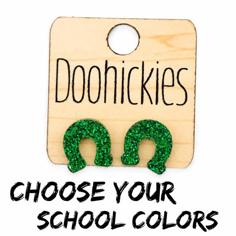 Lucky Horseshoe Stud Earrings | Custom School Color Glitter Earrings