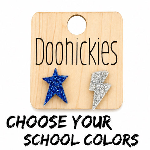 School Spirit Star & Lightning Bolt  Stud Earrings | Custom School Color Earrings