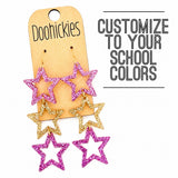 Triple Star School Spirit Earrings | Custom School Color Glitter Star Earrings