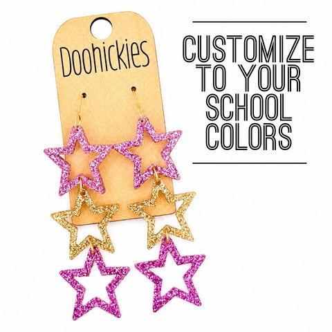 Triple Star School Spirit Earrings | Custom School Color Glitter Star Earrings
