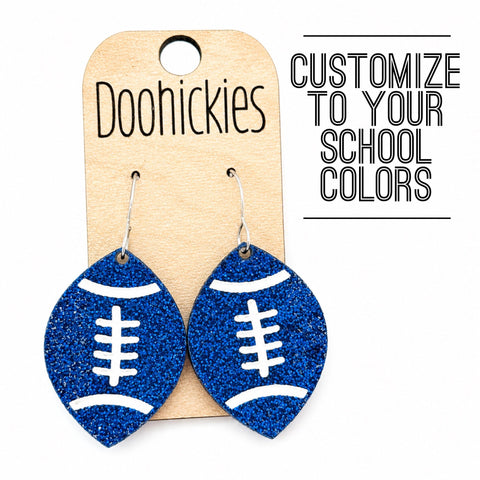 Engraved Glitter Football Dangle Earrings | Custom School Color Game Day Earrings