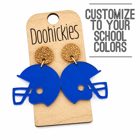 Two Color Custom Football Helmet Earrings | Personalized School Color Game Day Earrings