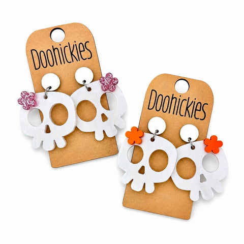 Flower Power Skulls Acrylic Halloween Earrings | Halloween Earrings