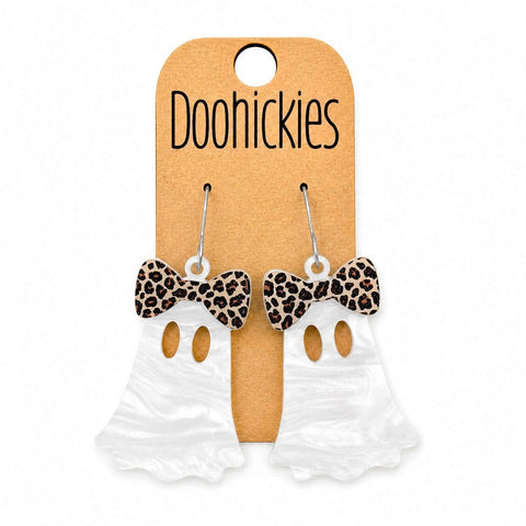 Wildly Boo-tiful Ghost Earrings | Leopard Print Halloween Acrylic Dangles
