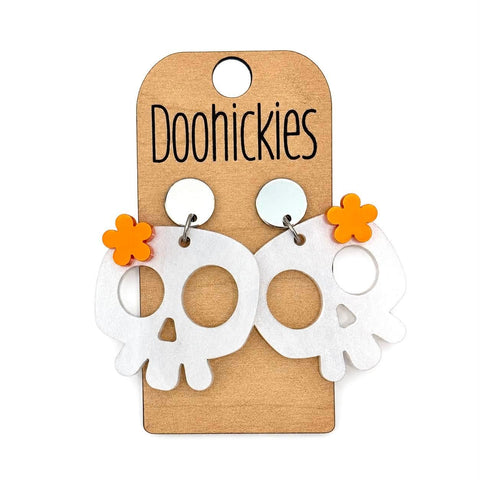 Flower Power Skulls Acrylic Halloween Earrings | Halloween Earrings