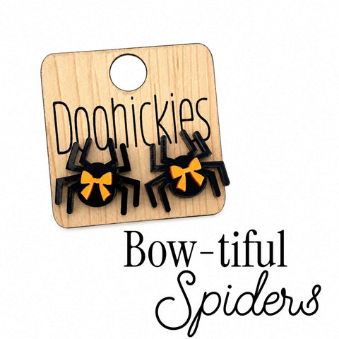 Bow-tiful Spiders Large Acrylic Stud Earrings | Halloween Jewelry