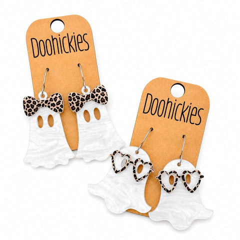 Wildly Boo-tiful Ghost Earrings | Leopard Print Halloween Acrylic Dangles